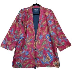 AsiaCraft Textiles Hand Made Kimono Jacket Floral Birds Boho Halloween Free Size